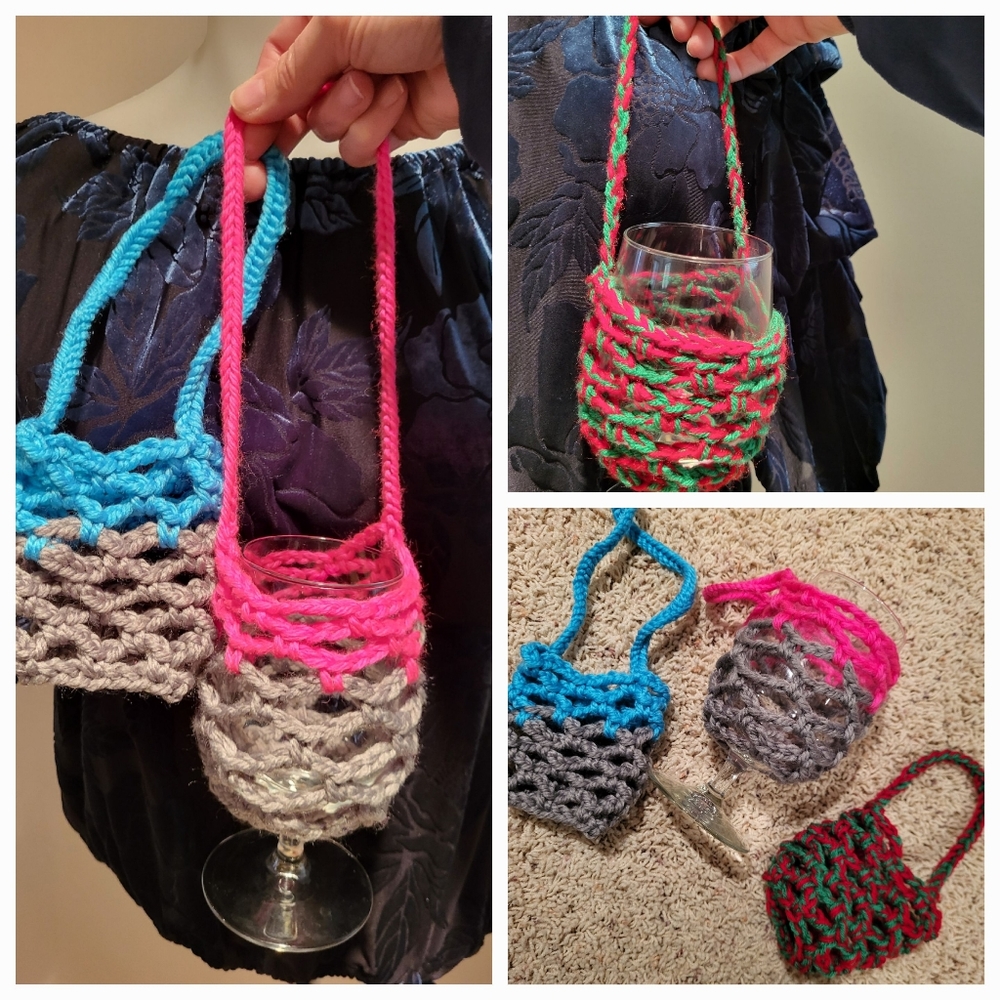 Wine glass holder, NWOT, Hand crafted crochet by me, more colors available
